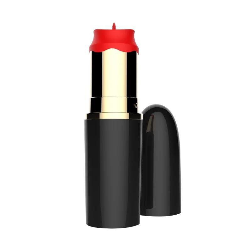 Lipstick Vibrator with Stimulating Tongue USB Black