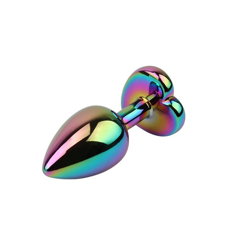 Rainbow Effect Metal Butt Plug with Heart Jewel 27