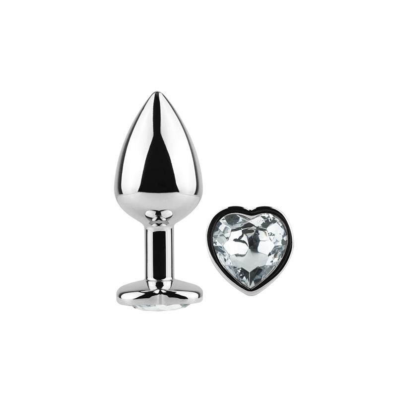 Clear Crystal Heart Metal Butt Plug Size S