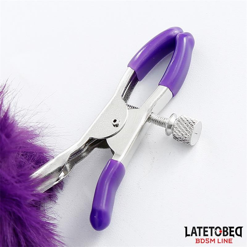 Nipple Clamps with Purple Fur