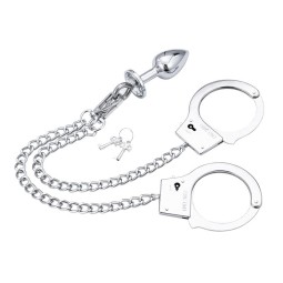 Metal Hand Cuffs with Anal Plug