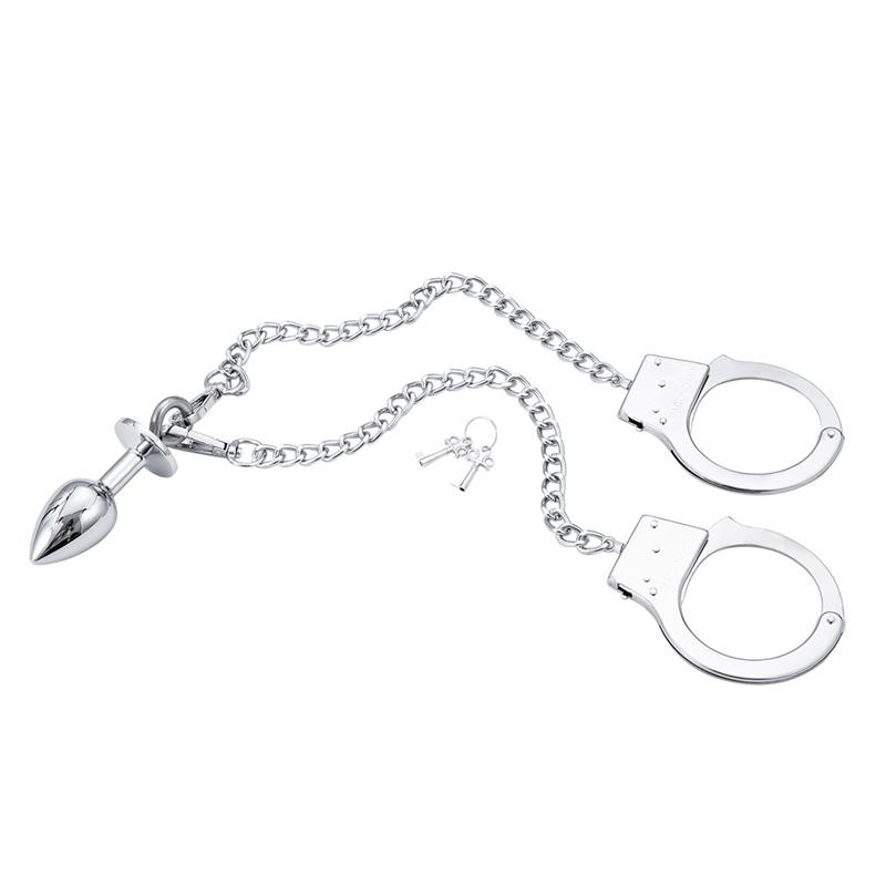 Metal Hand Cuffs with Anal Plug