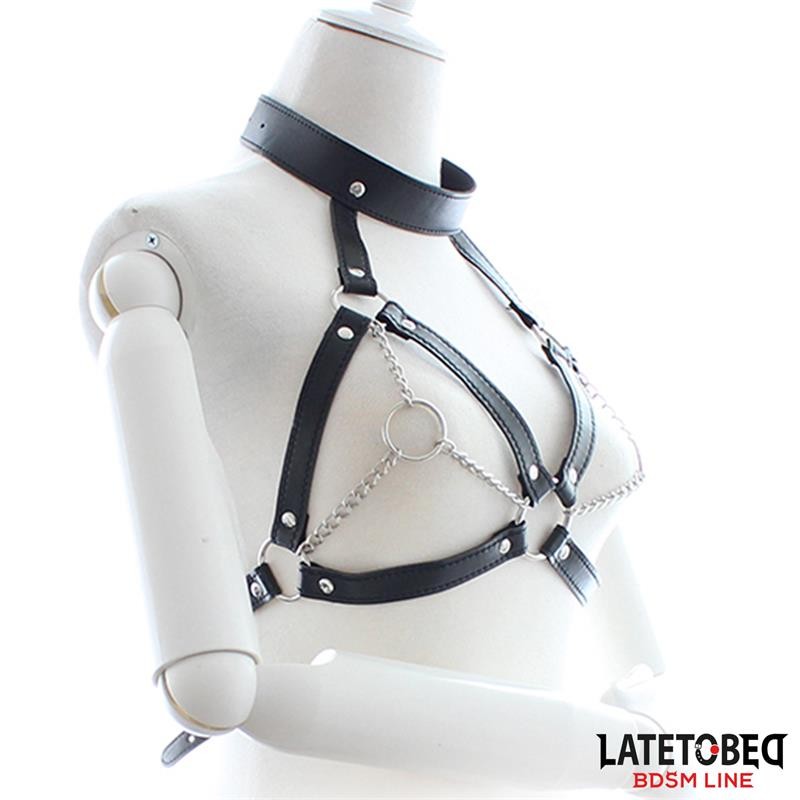 Bondage Harness with Open Cups and Chains