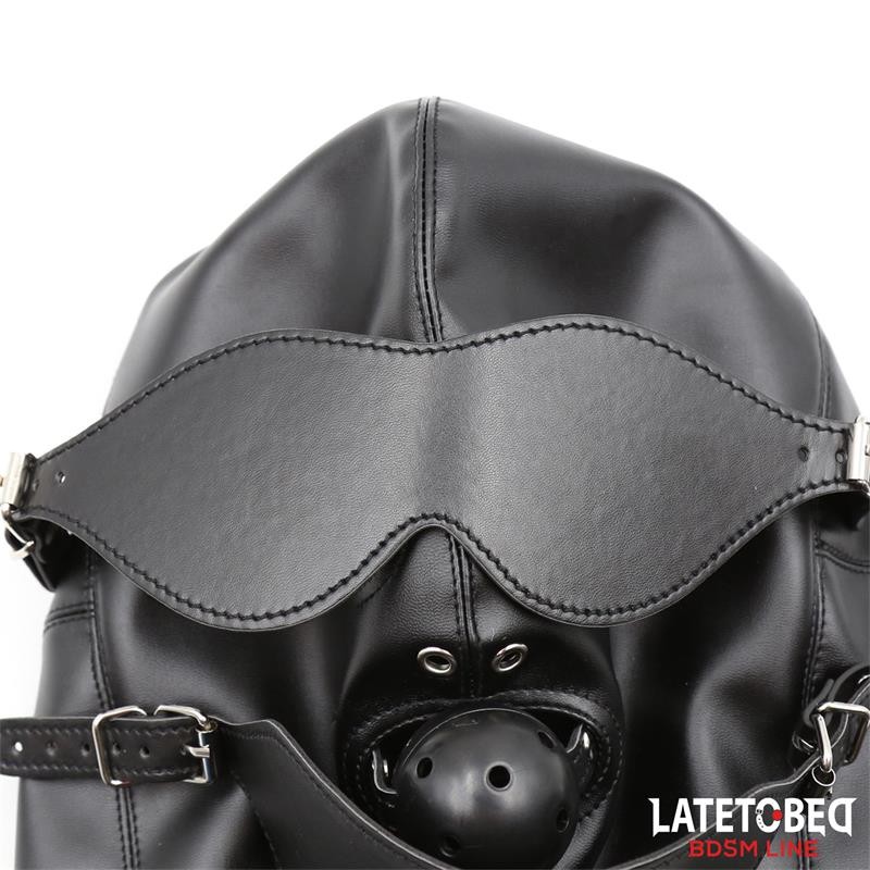 Slave Hood with Eye mask Breathable Gag Ball and Mouth Adjustable