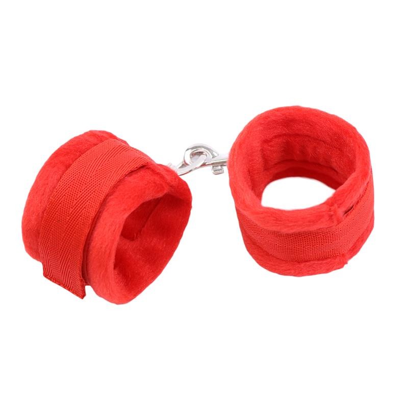 Handcuffs with Velcro with Long Fur Red