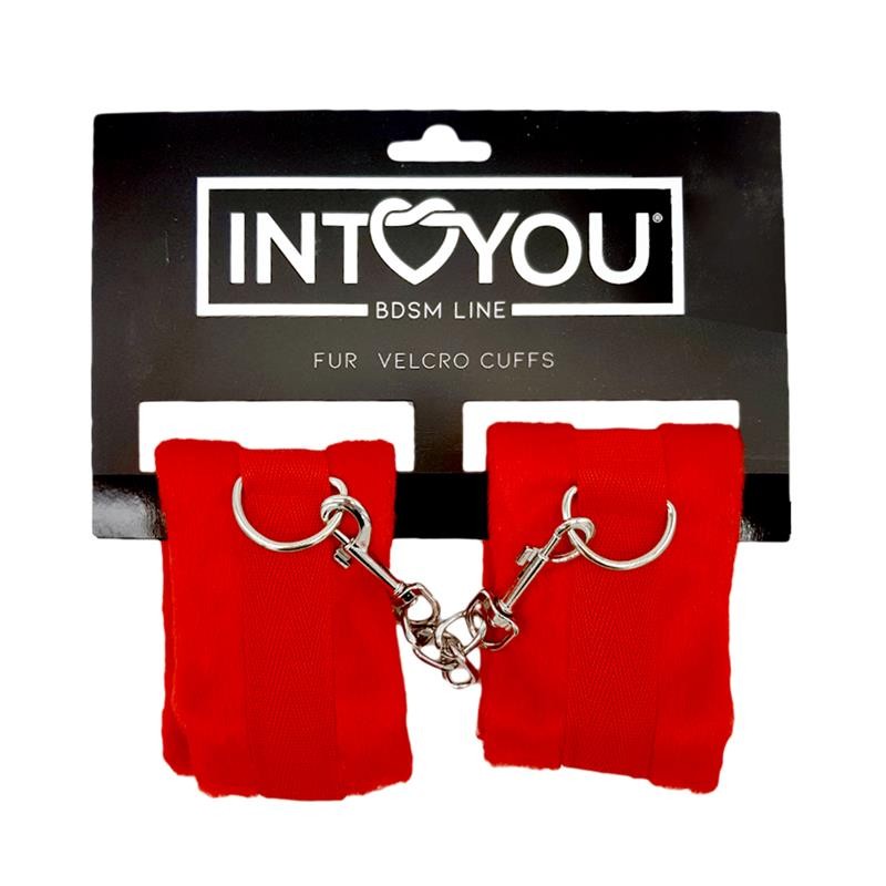 Handcuffs with Velcro with Long Fur Red