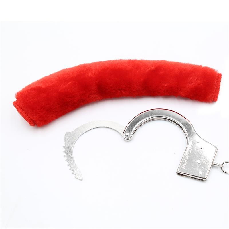 Furry Metal Handcuffs Red