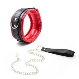 Collar With Metal Leash Padded Interior Red Black