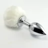 Metal Butt Plug with White Pompon Size L