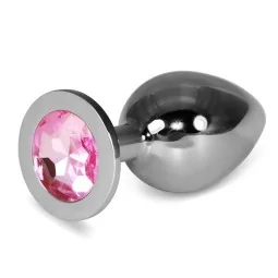 Metal Butt Plug RoseBud Classic with Pink Jewel Size L