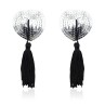 Self Adhesive Heart Sequin Nipple Cover with Tassel Silver Black