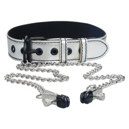 Collar with Nipple Clamp Silver