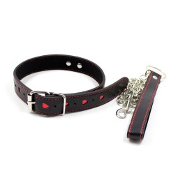 Collar with Metal Leash Black Red