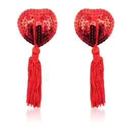 Heart Sequin Nipple Cover with Tassel Red