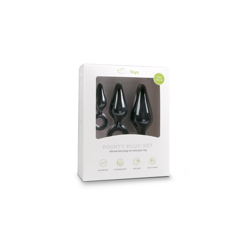 3 Pieces Butt Plug Set with Ring Negro