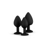 Pack 3 Butt Plug with Crystal Silicone Black