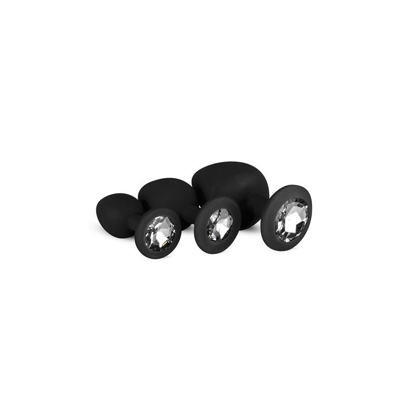 Pack 3 Butt Plug with Crystal Silicone Black