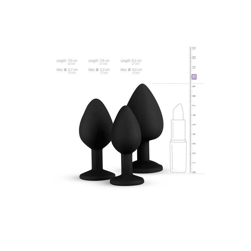 Pack 3 Butt Plug with Crystal Silicone Black