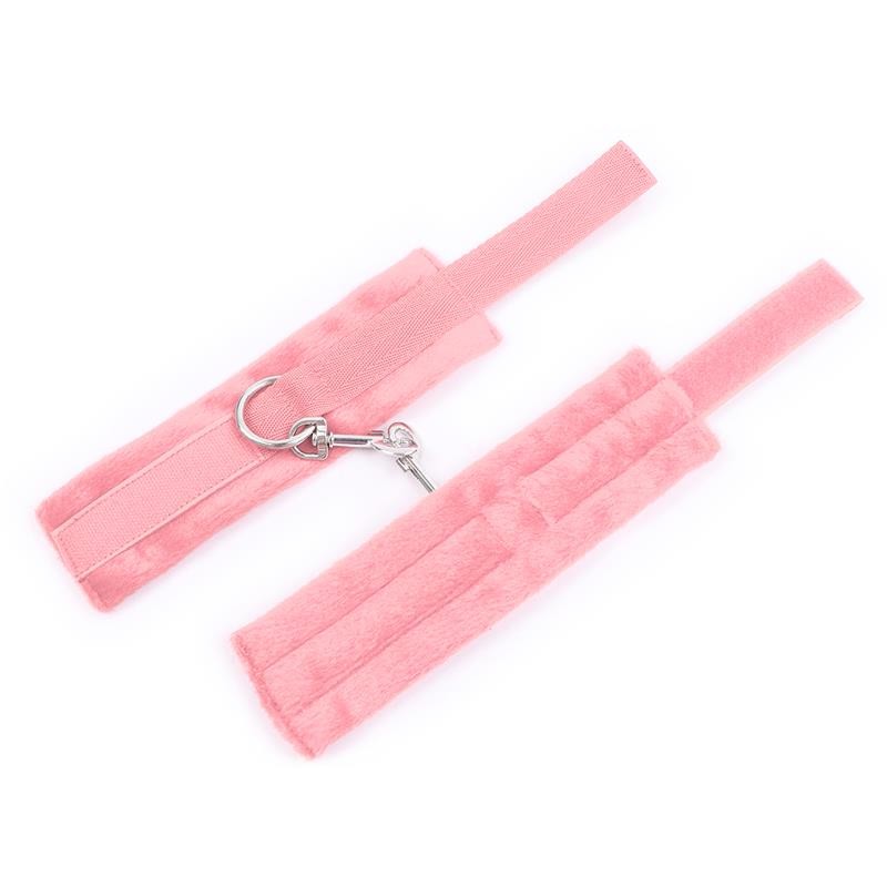 Handcuffs with Velcro with Long Fur Pink