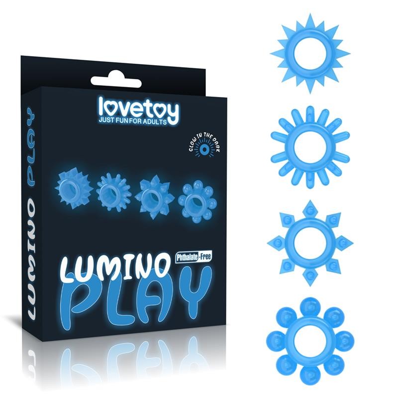 Lumino Play Set 4 Penis Ring Blue Light