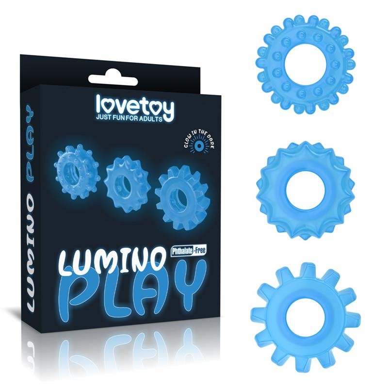 Lumino Play Set 3 Penis Ring Blue Light